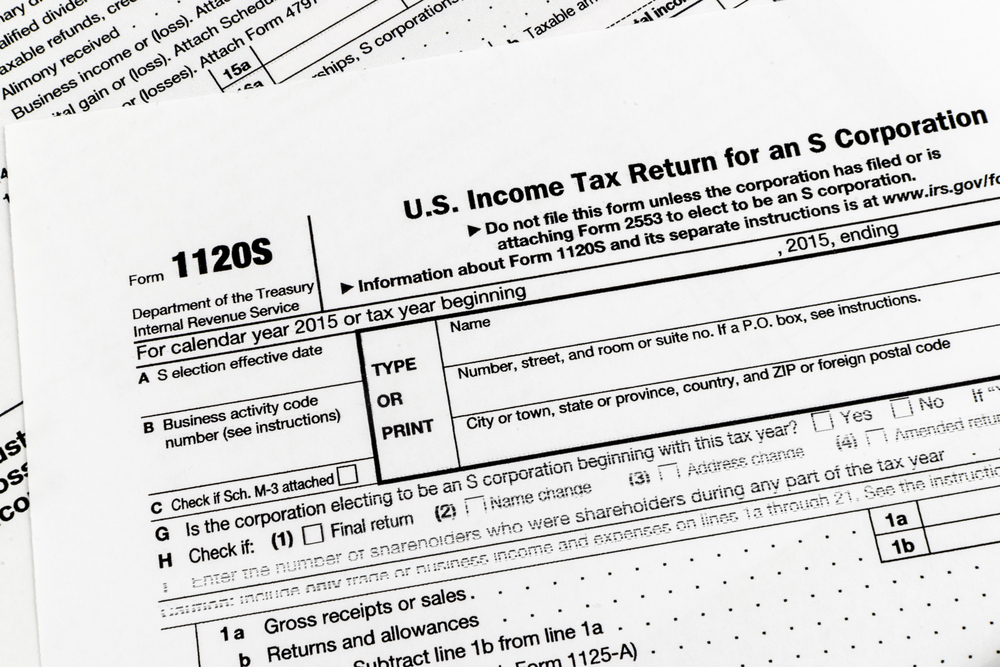 close-up of IRS form 1120 S